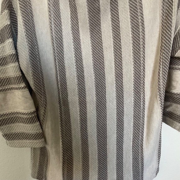 Chaps Women’s Sweater M Beige Taupe Stripe Pullover 3/4 Sleeve Cotton Blend Knit - Picture 3 of 4